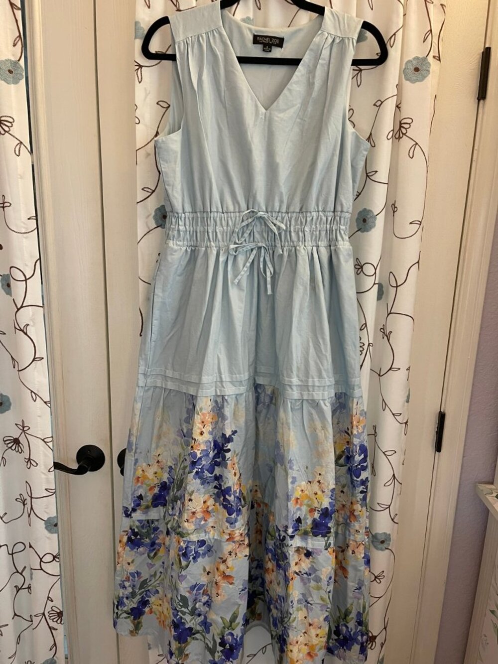 Like New Women's Sz S Rachel Zoe Light Blue Floral Tiered Maxi Dress - Picture 3 of 8